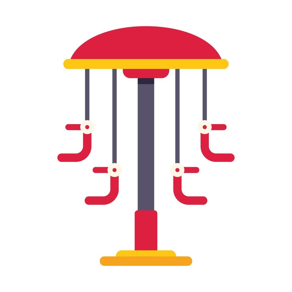 Playground carousel swinging under red and yellow roof on white background vector