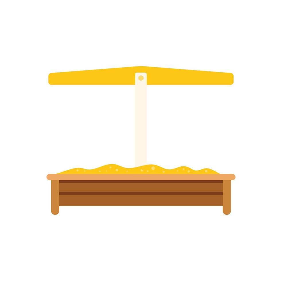 Wooden sandbox with yellow awning providing shade on playground vector