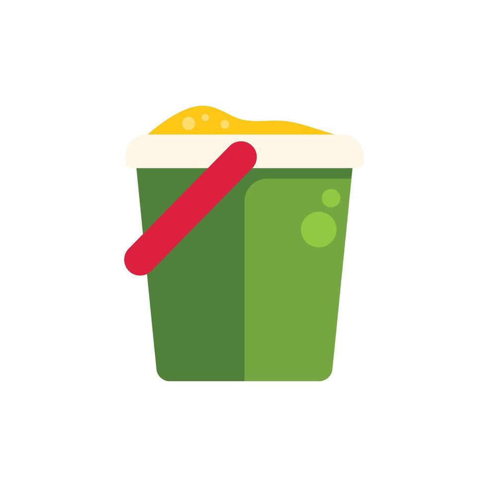 Green plastic bucket full of sand for playing on beach vector