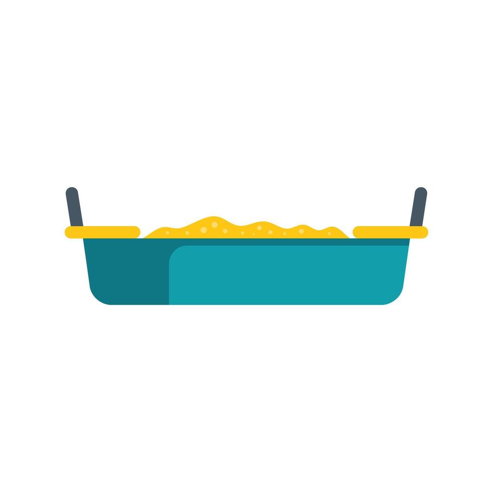 Sandbox toy with yellow sand and tools for playing on white background vector
