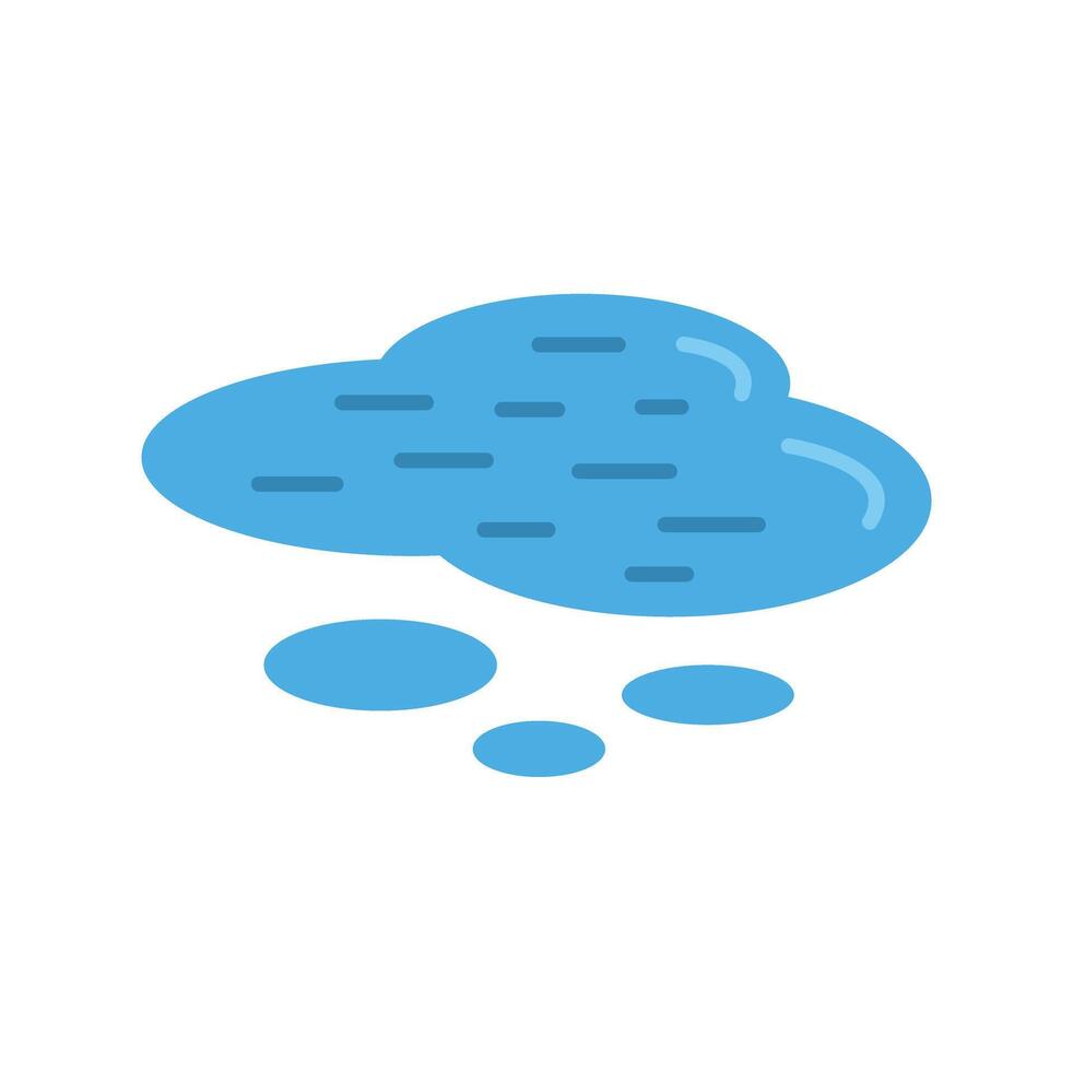 Blue water puddle reflecting light with small puddles around vector
