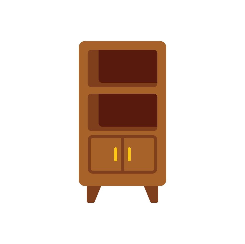 Wooden bookcase with shelves and drawers standing on white background vector
