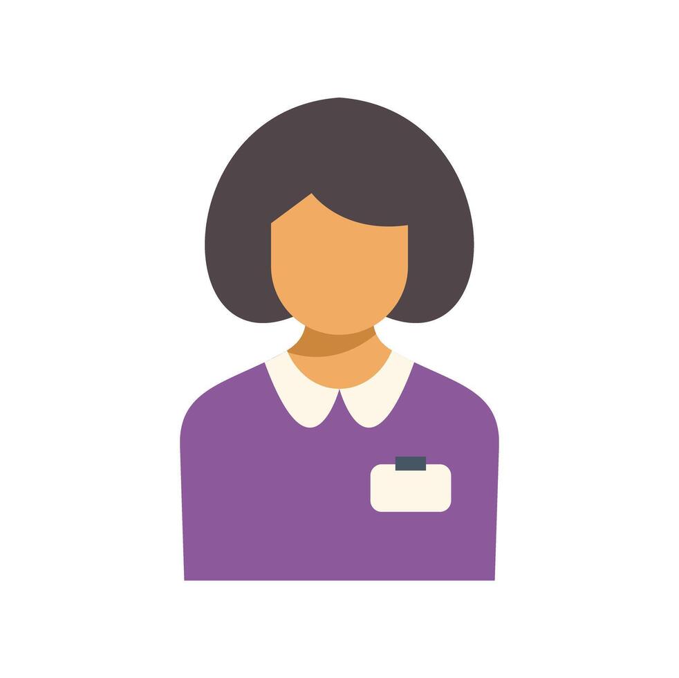 Young woman wearing a purple uniform and a name tag, portrait of a professional vector