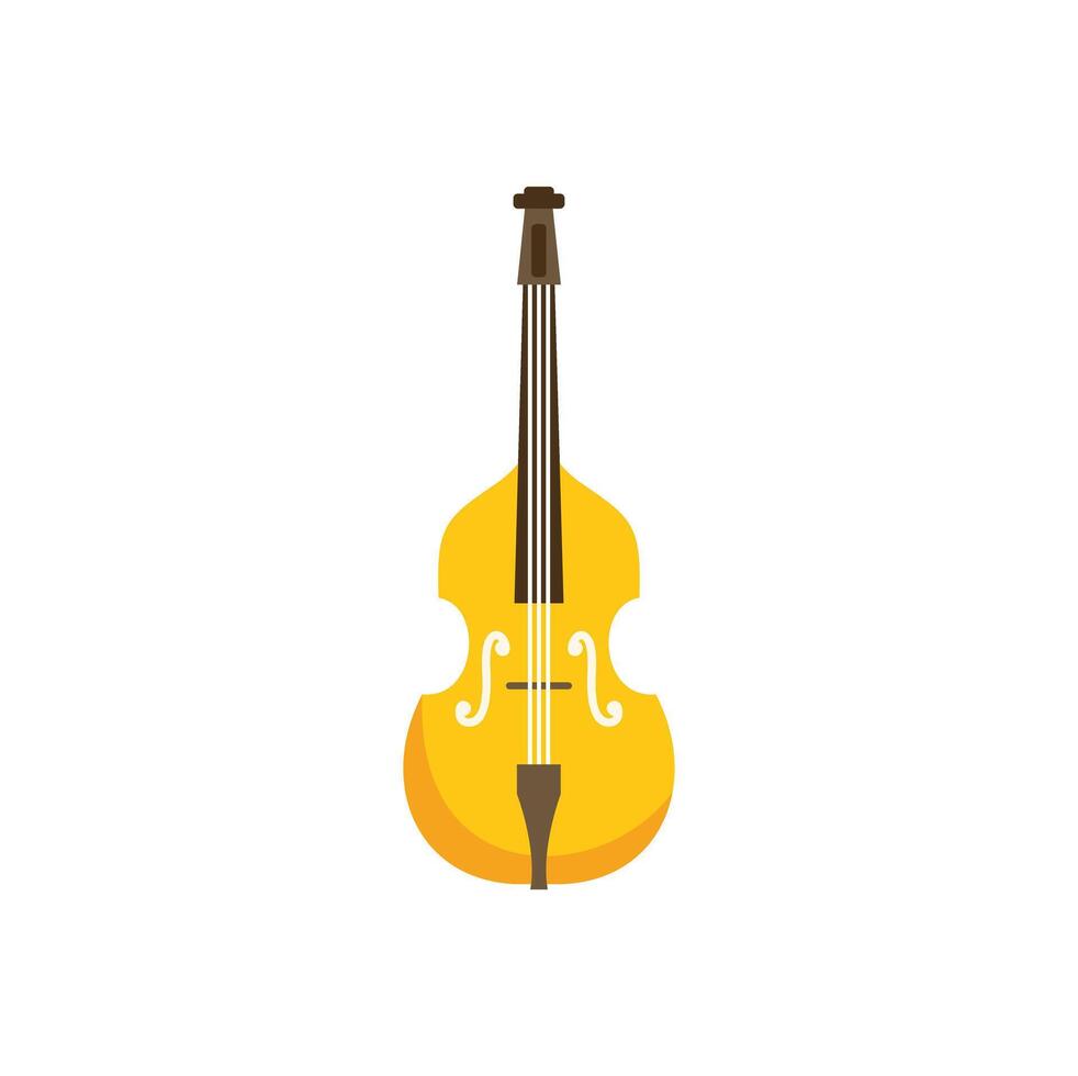 Yellow double bass showing its strings and bridge on white background vector