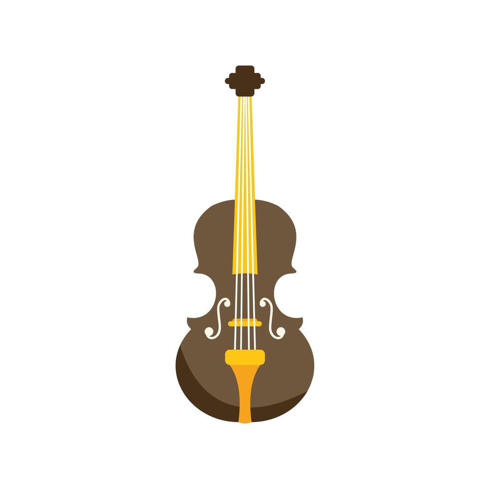 Brown violin with golden strings and tuning pegs playing classical music vector