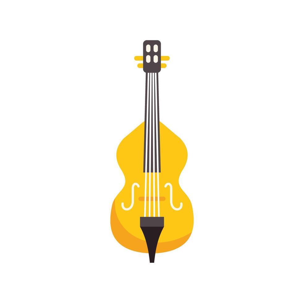 Yellow contrabass showing its strings and tuning pegs vector