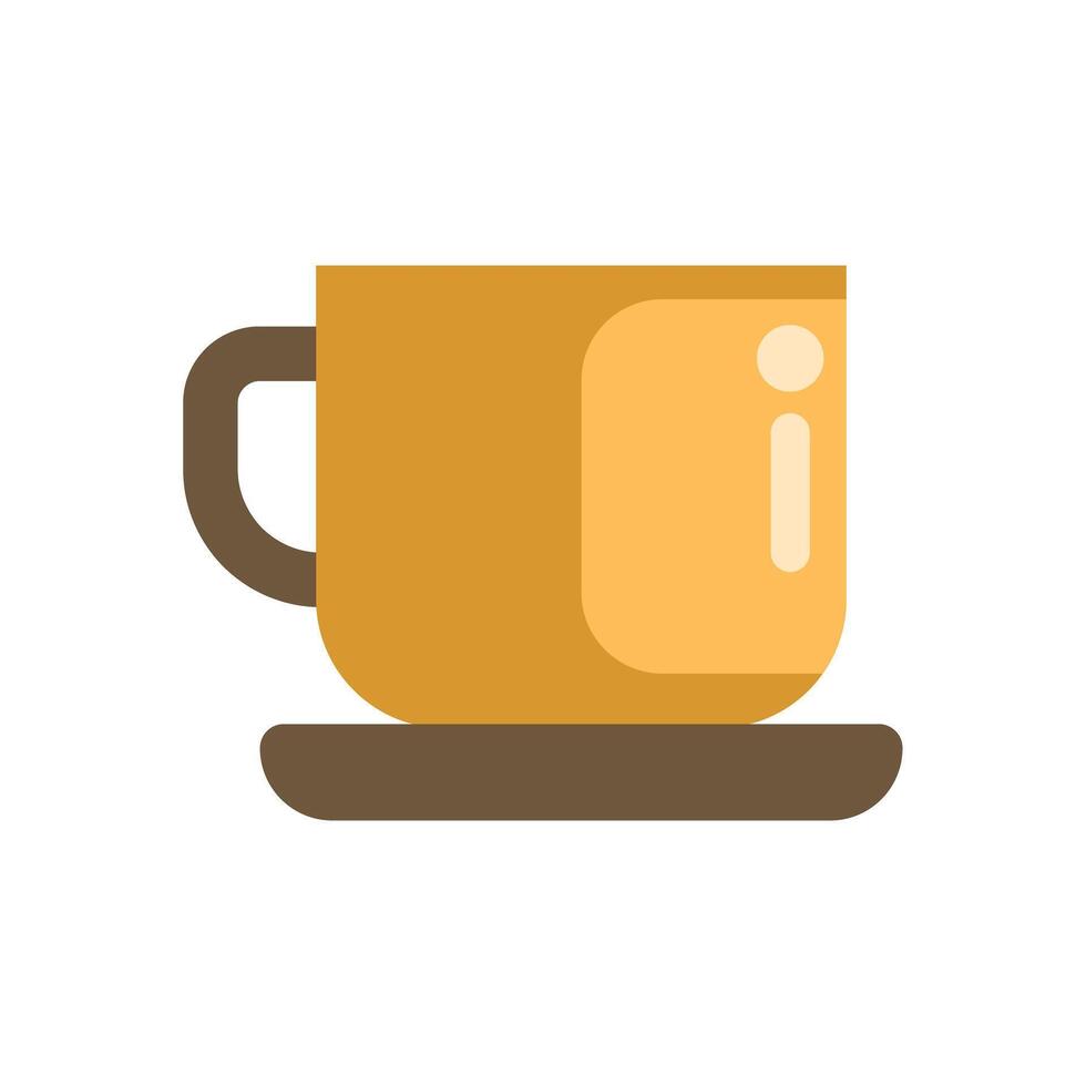 Yellow coffee cup resting on saucer, simple flat design vector