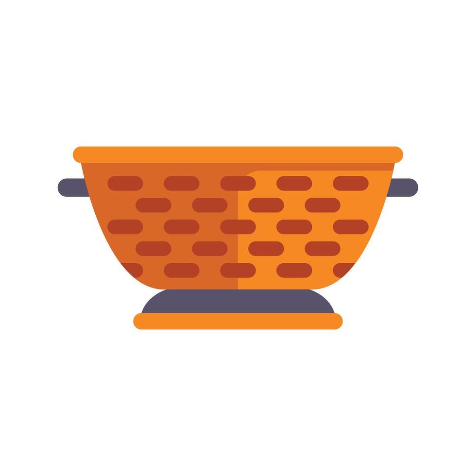 Orange colander with handles sitting on gray base vector