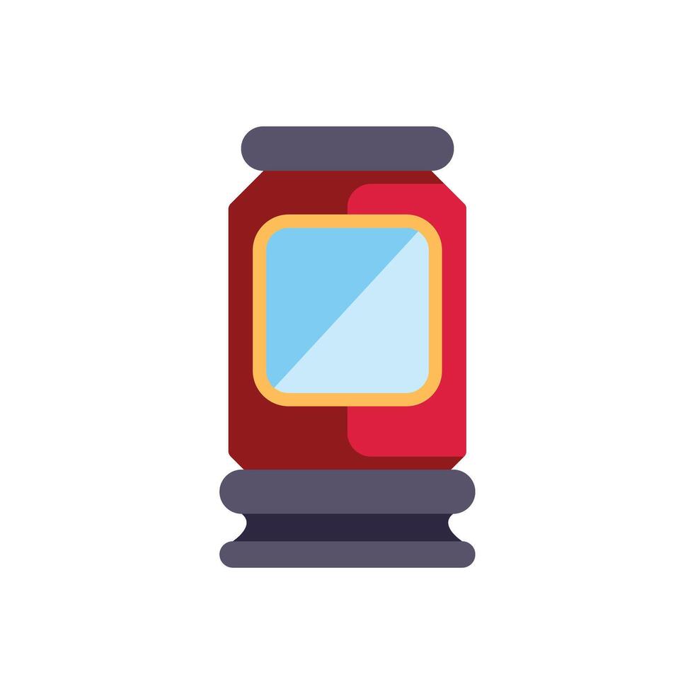 Red jar with grey lid and transparent label displaying preserved food vector