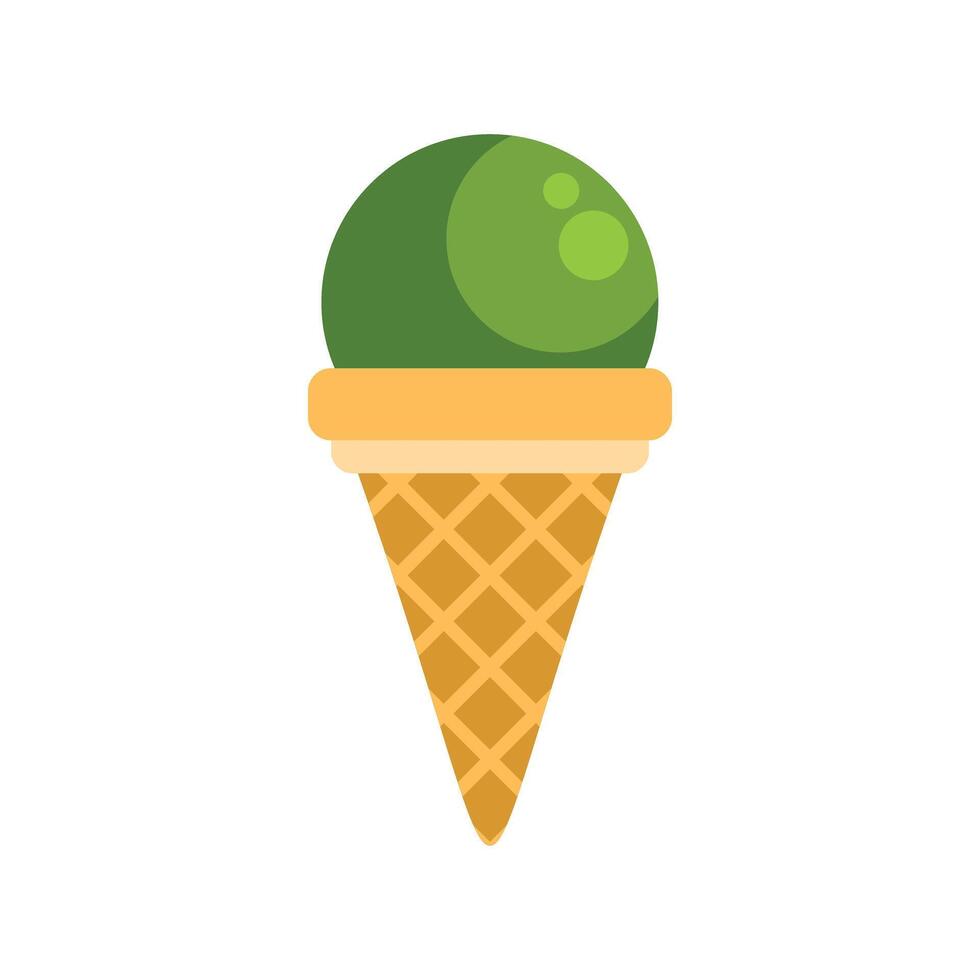 Green pistachio ice cream ball in waffle cone refreshing summer dessert vector