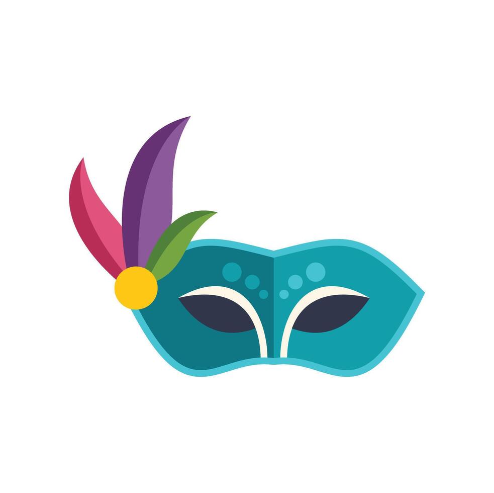Elegant turquoise carnival mask with colorful feathers and decorations vector