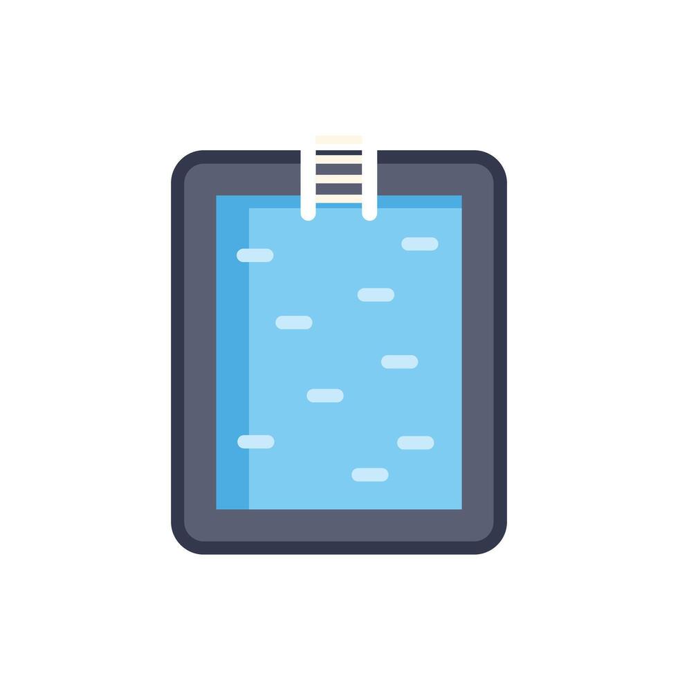Swimming pool with metal ladder, top view of refreshing blue water surface vector