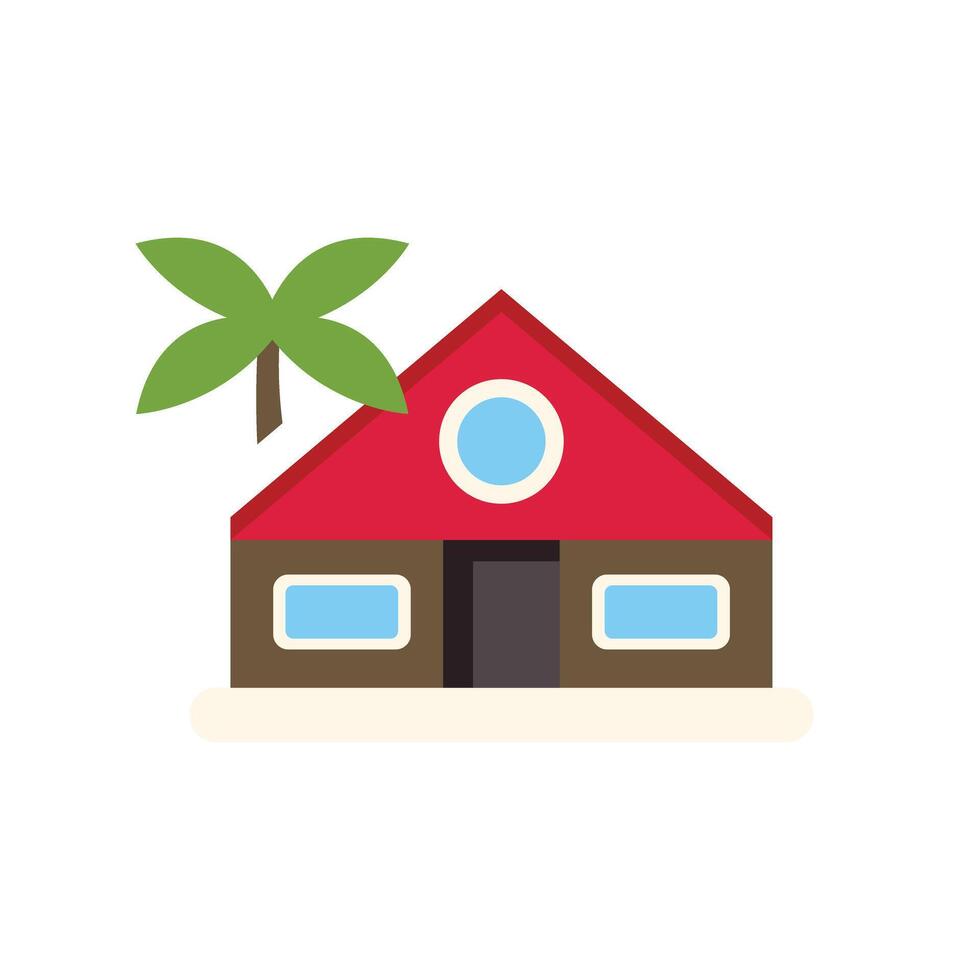 Tropical bungalow with palm tree evoking vacation vibes vector