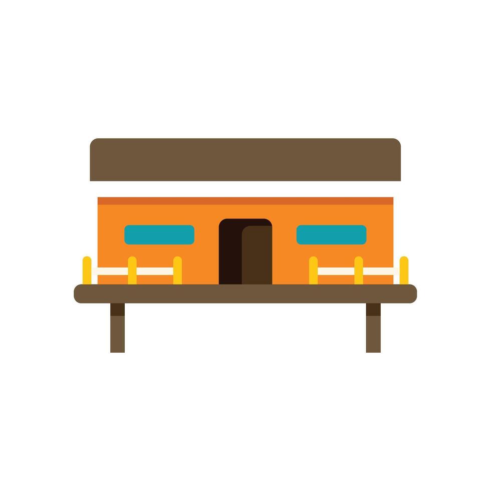 Bungalow house on stilts with balcony and brown roof vector
