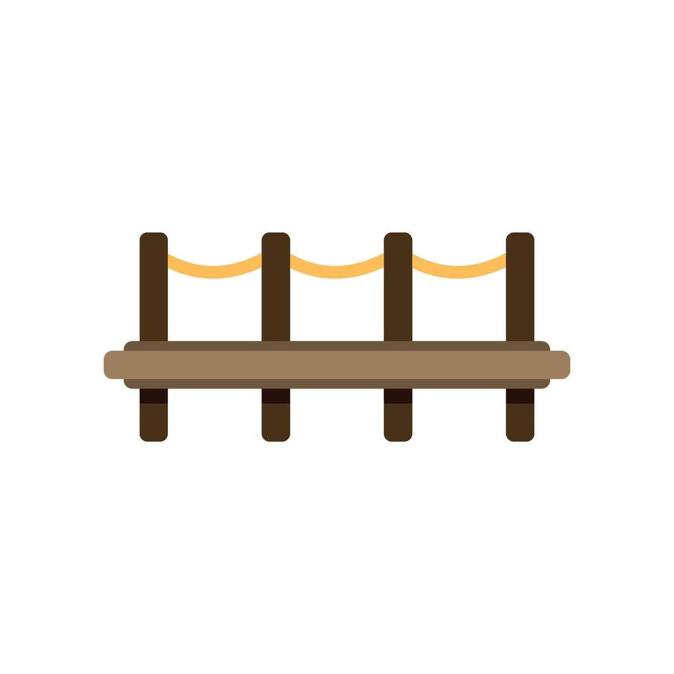 Wooden pier with rope railing, simple flat illustration of a seaside boardwalk vector