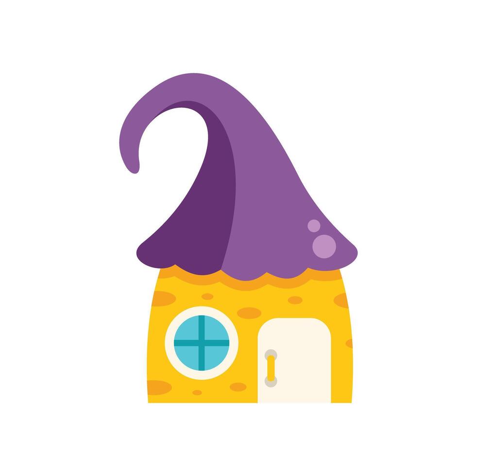 Whimsical fairy house with purple roof and yellow walls vector