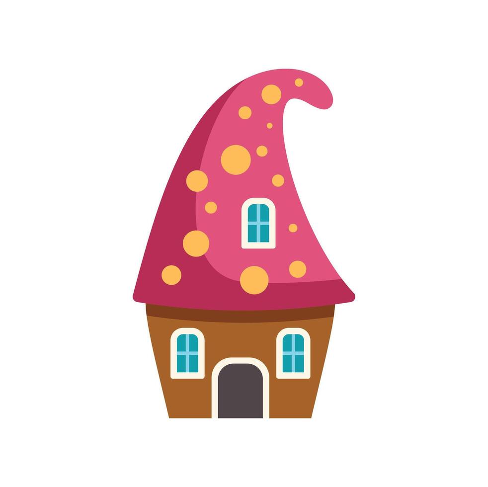 Whimsical gnome house with pink curved roof and yellow dots vector