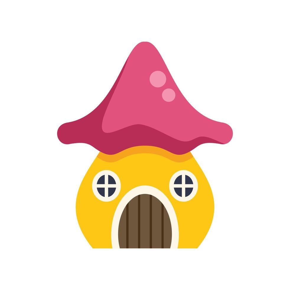 Fairytale mushroom house with pink roof and round windows is bringing magic vector