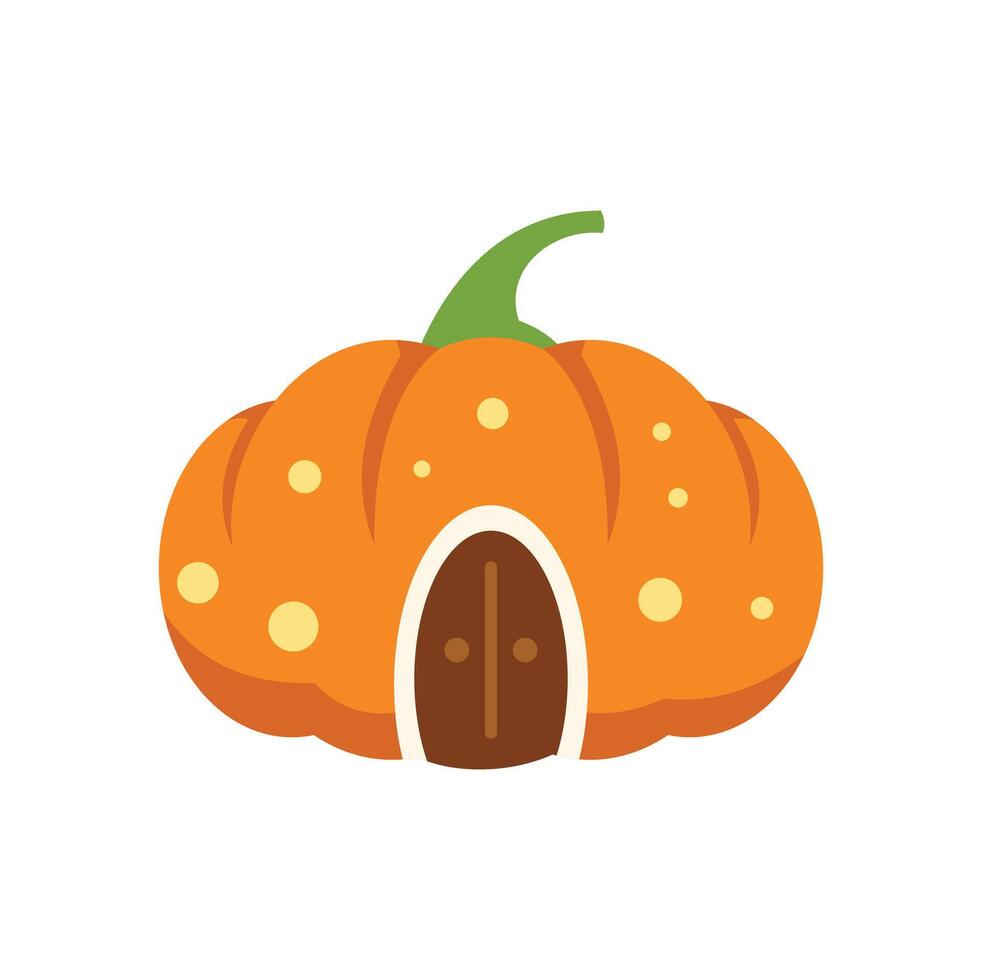 Fairytale pumpkin house with brown door and yellow dots is waiting for its inhabitants vector