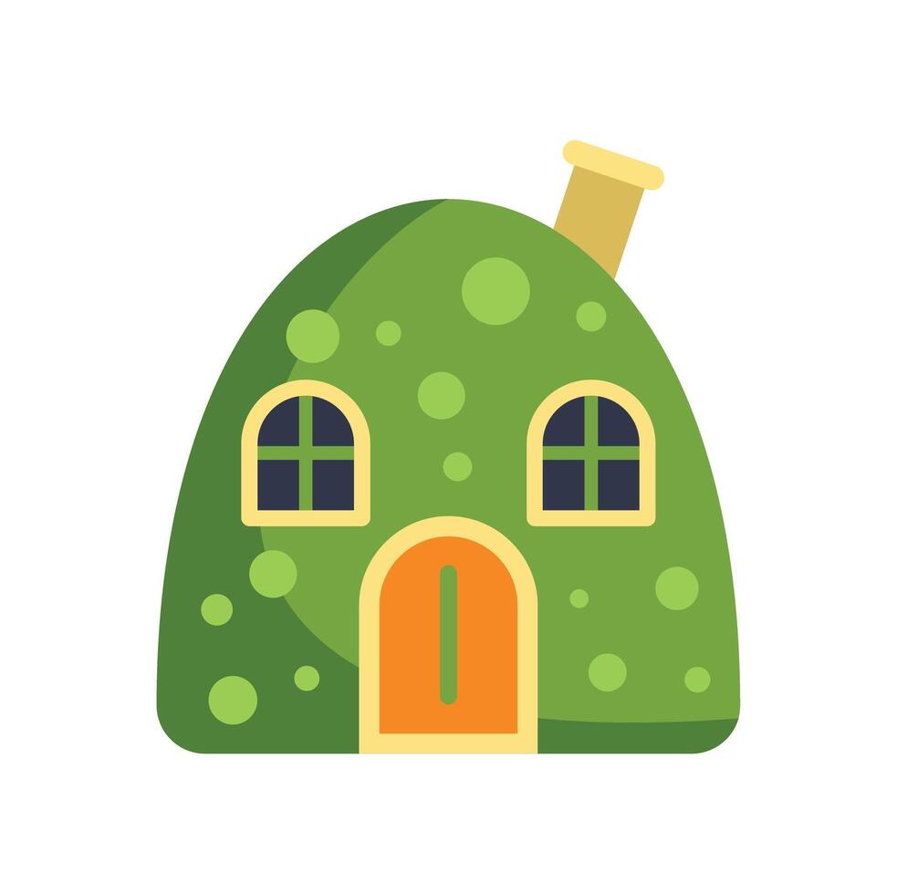 Green dome shaped fantasy house with orange door and chimney vector
