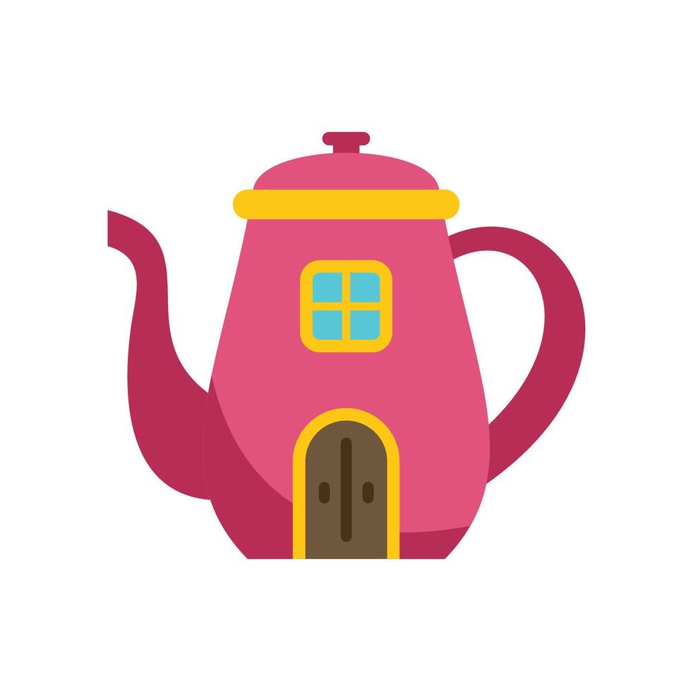 Pink teapot shaped house with door and window vector