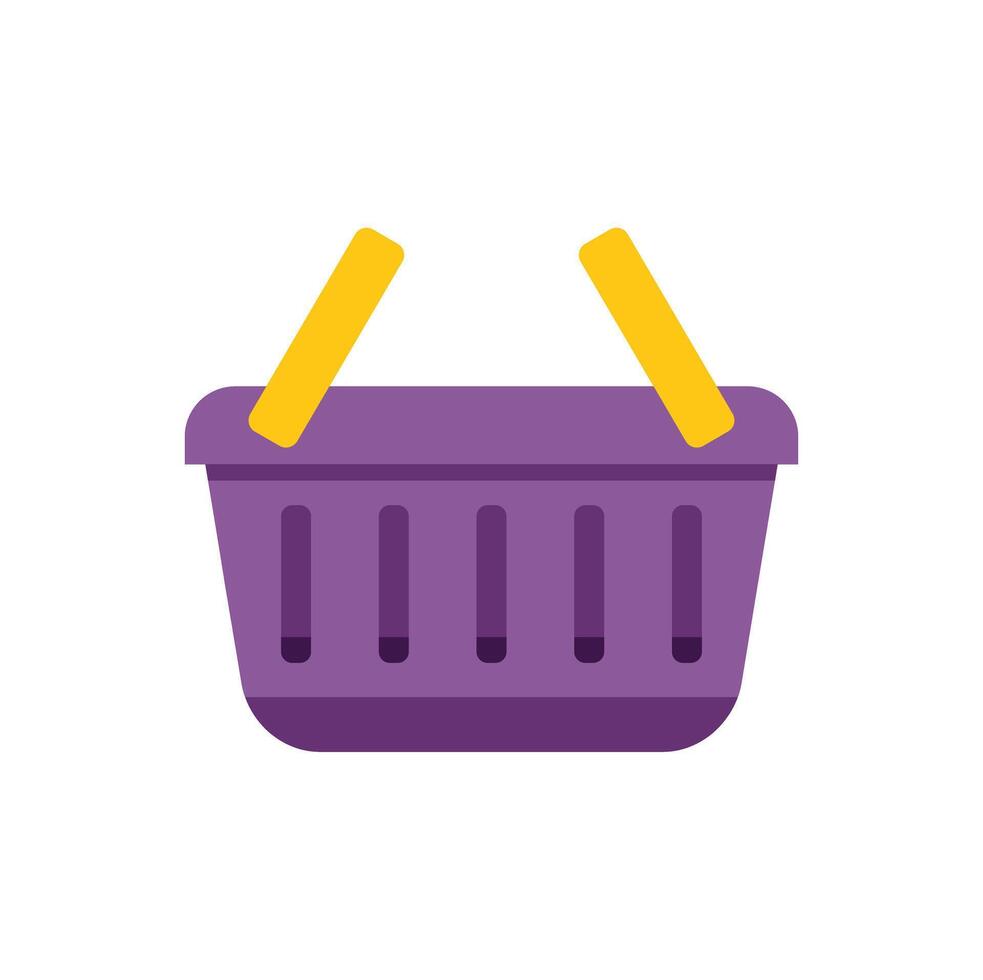 Purple shopping basket with yellow handles representing online commerce vector