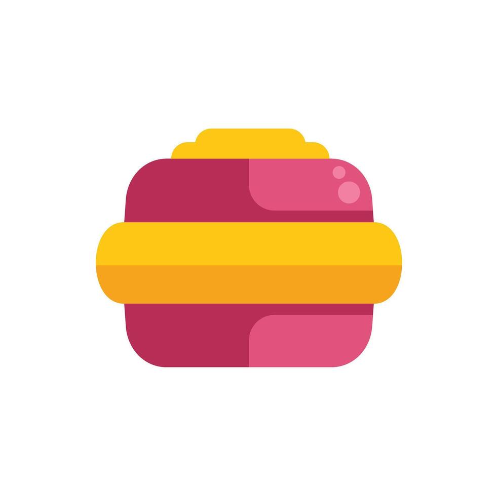 Pink macaron with yellow filling on white background vector