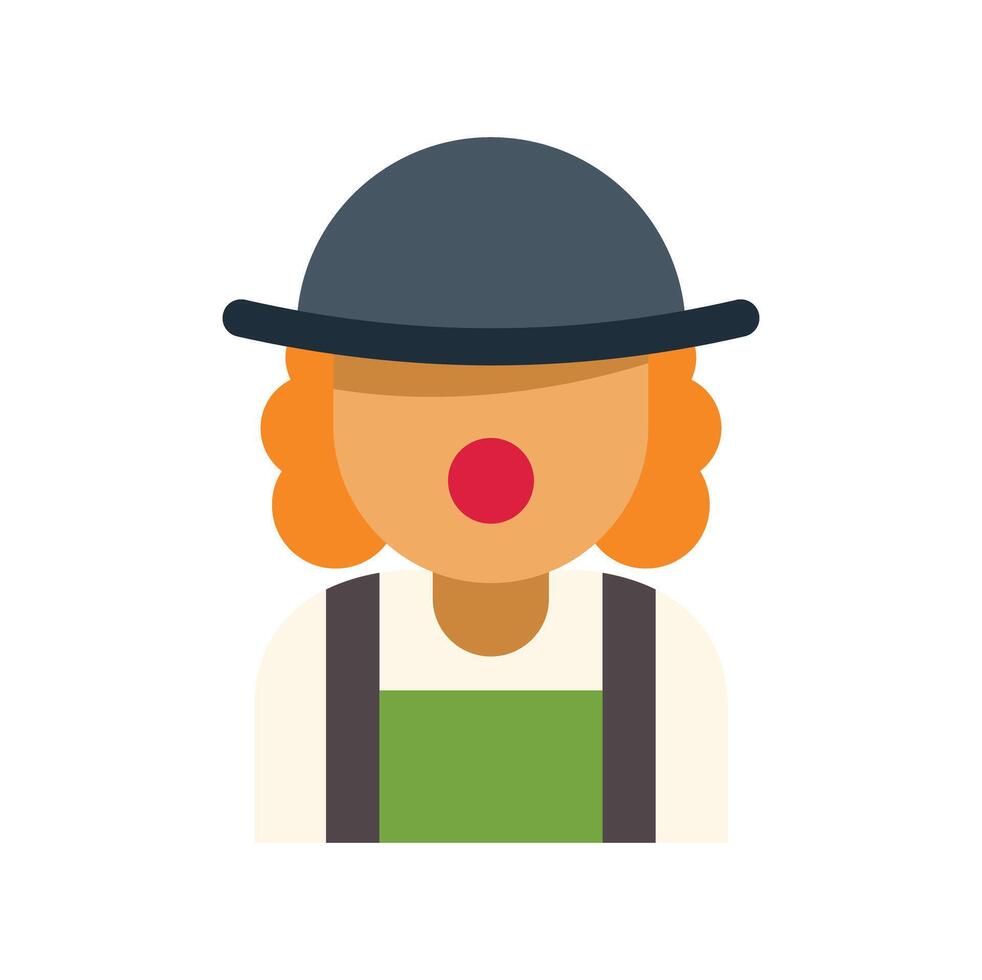 Clown wearing bowler hat and green apron with red nose and orange curly hair performing a show vector