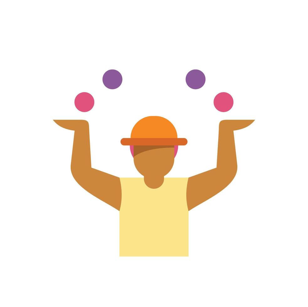 Juggler juggling colorful balls wearing an orange hat and yellow shirt vector