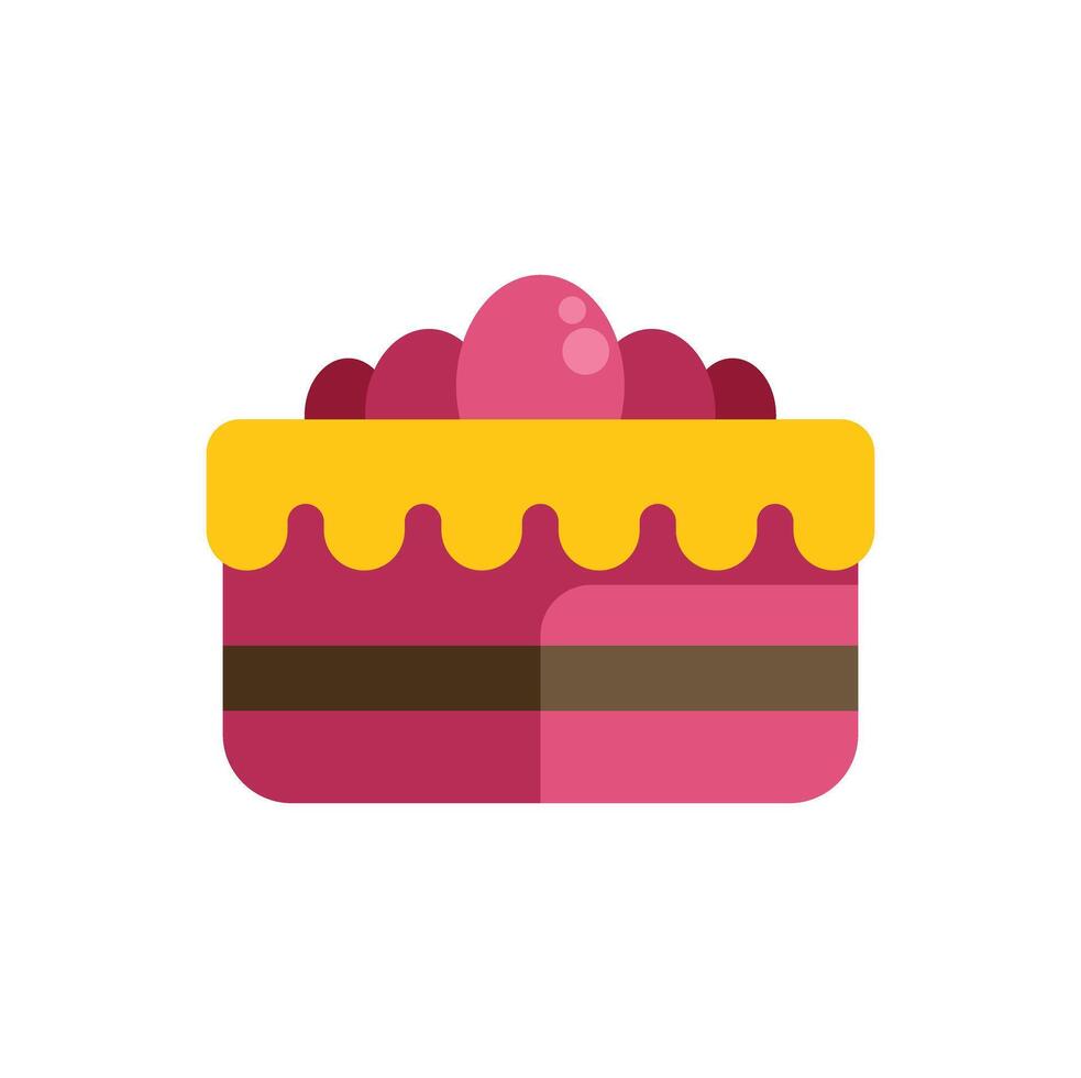 Delicious layered pink cake with yellow icing and berries topping vector