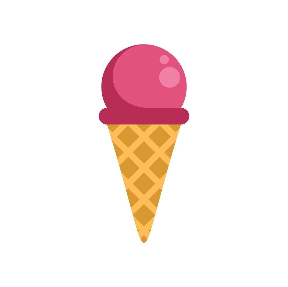 Delicious pink ice cream melting in waffle cone on white background vector