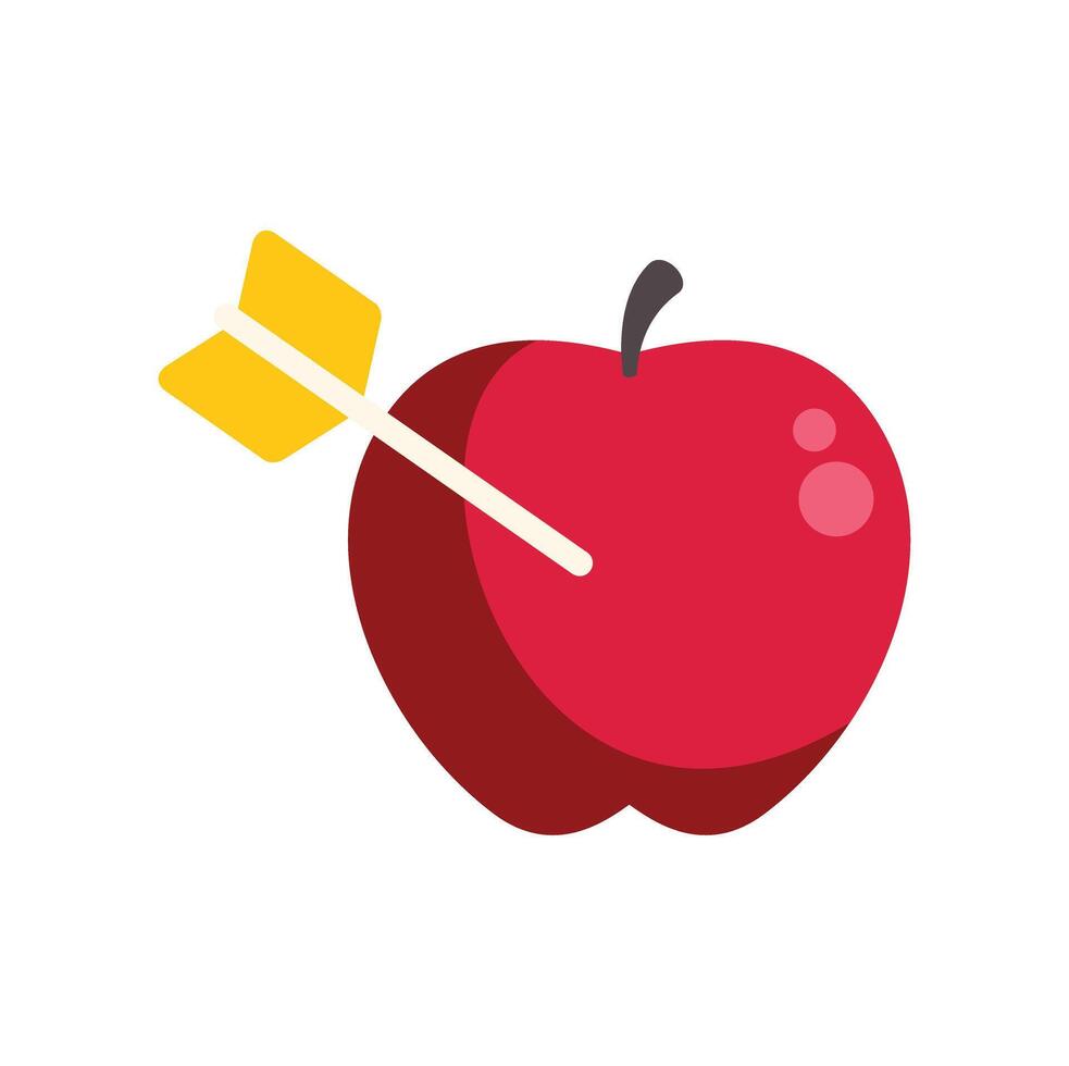 Cupid arrow piercing red apple, romance and valentine's day symbol vector