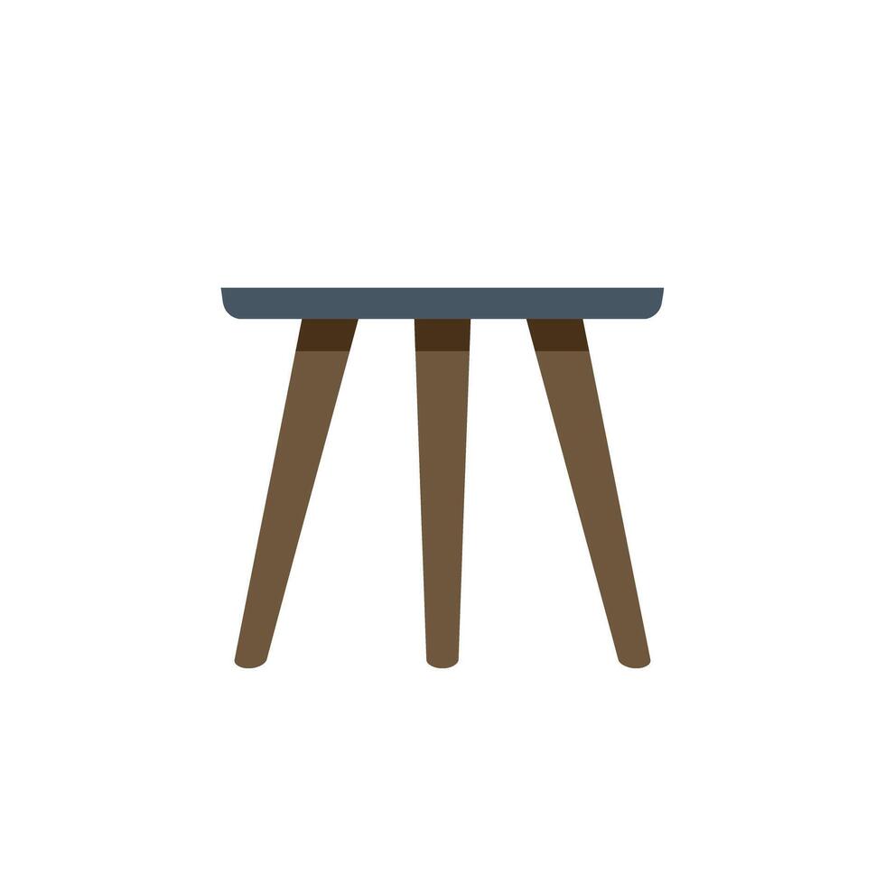 Round table with three wooden legs standing on white background vector
