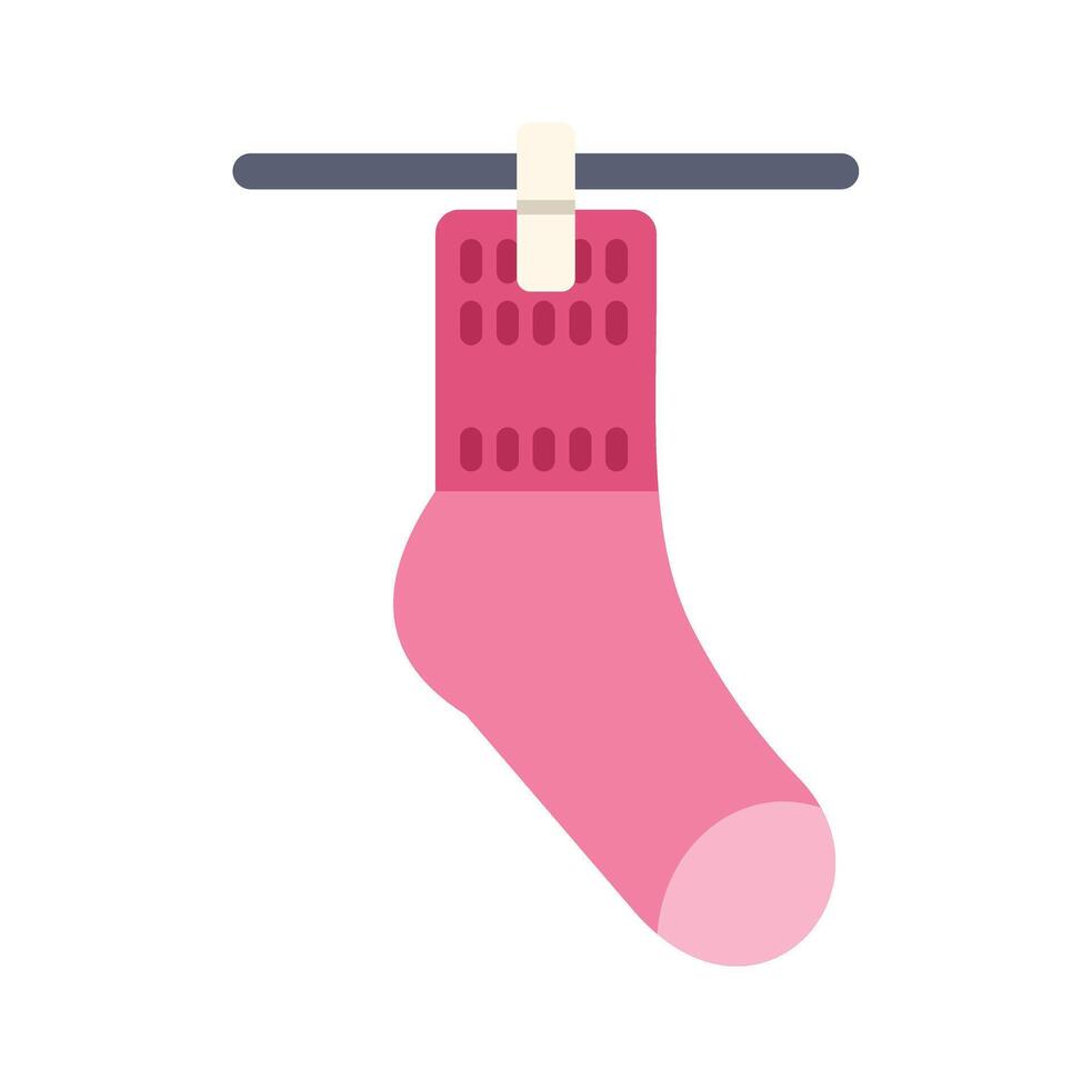Pink sock is drying on clothesline after washing vector