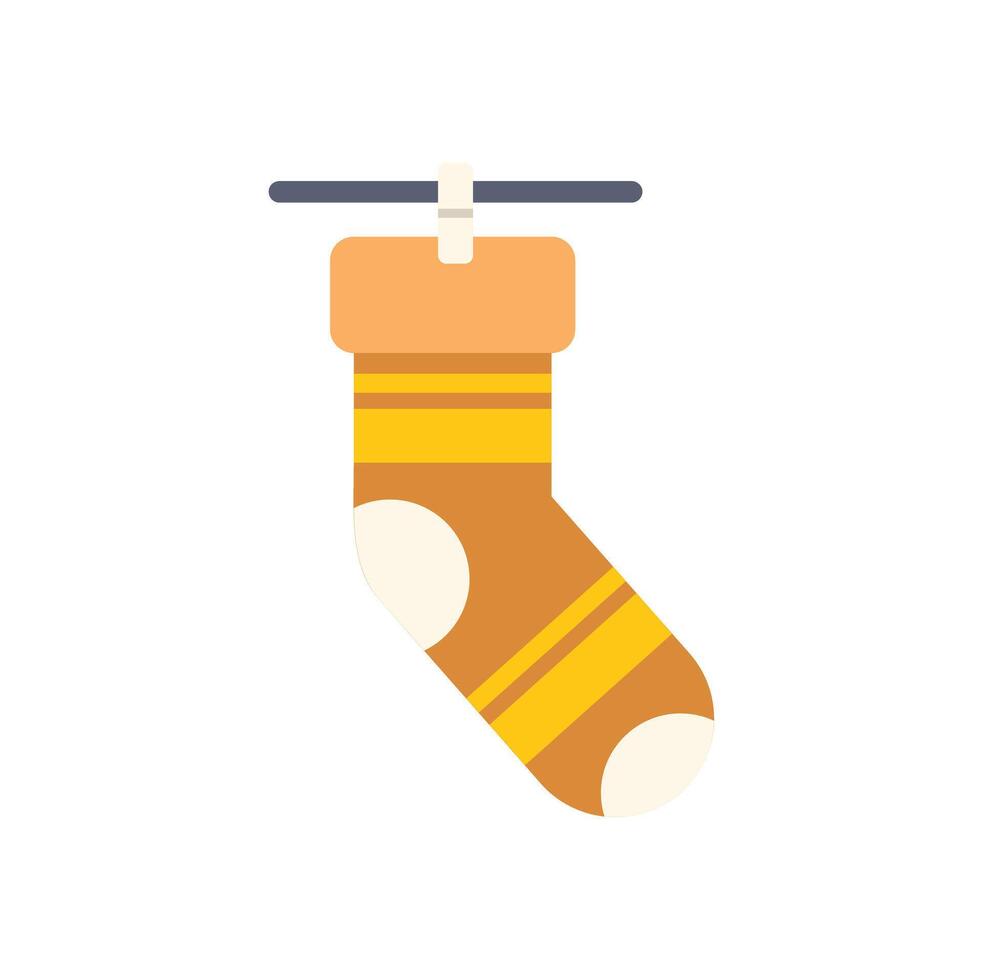 Christmas stocking hanging and drying on clothesline with clothespin vector