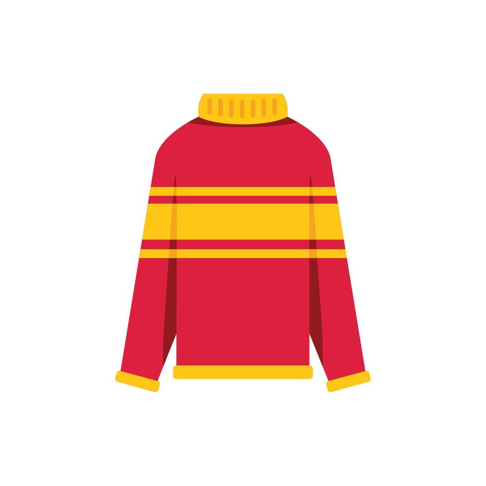 Red and yellow striped turtleneck sweater providing warmth and style vector