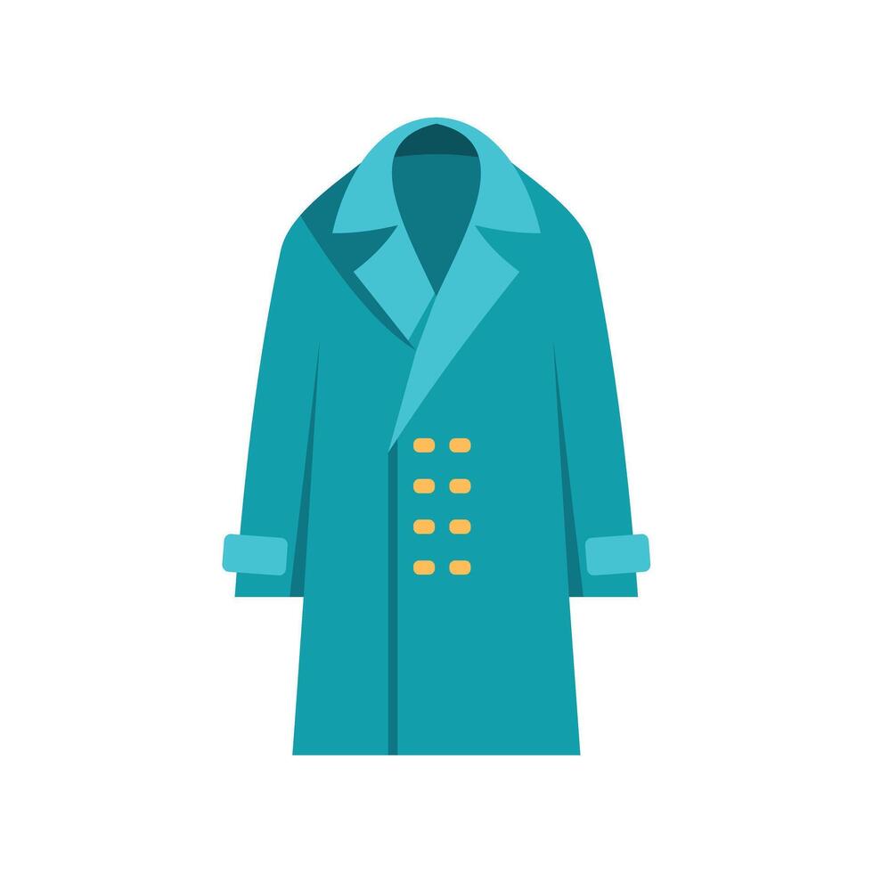 Stylish turquoise winter coat with golden buttons and folded collar vector