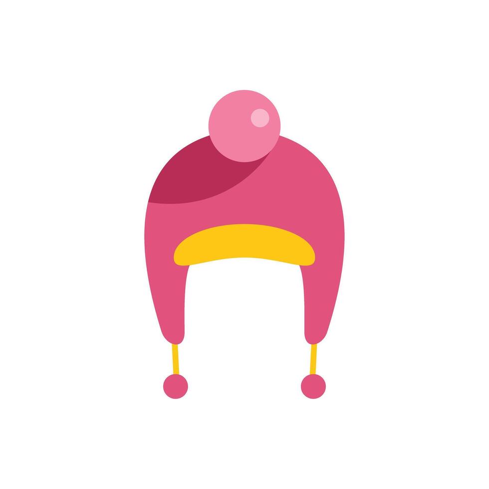Pink winter hat with ear flaps and pompoms protecting from cold weather vector