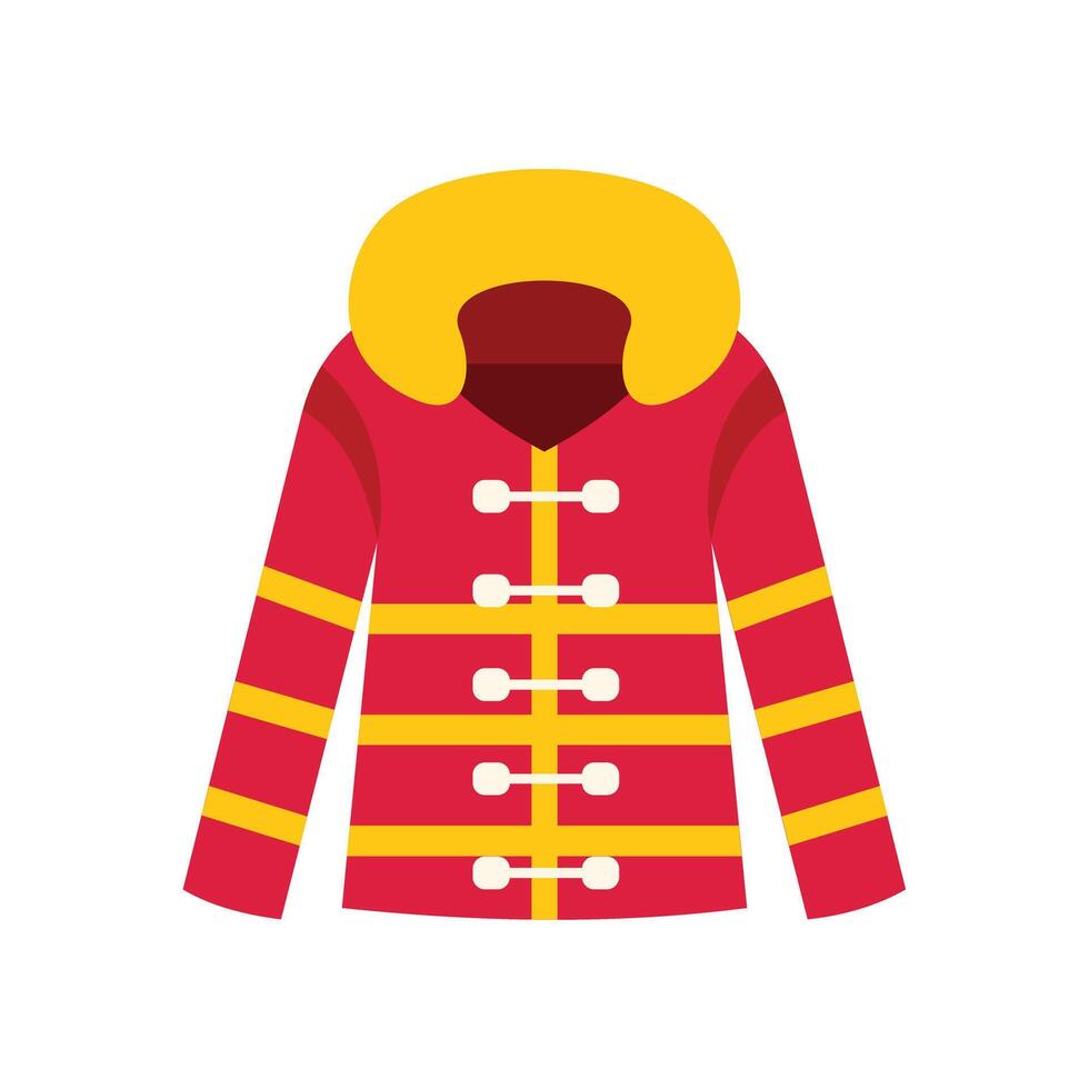 Red marching band uniform jacket with yellow stripes and collar vector