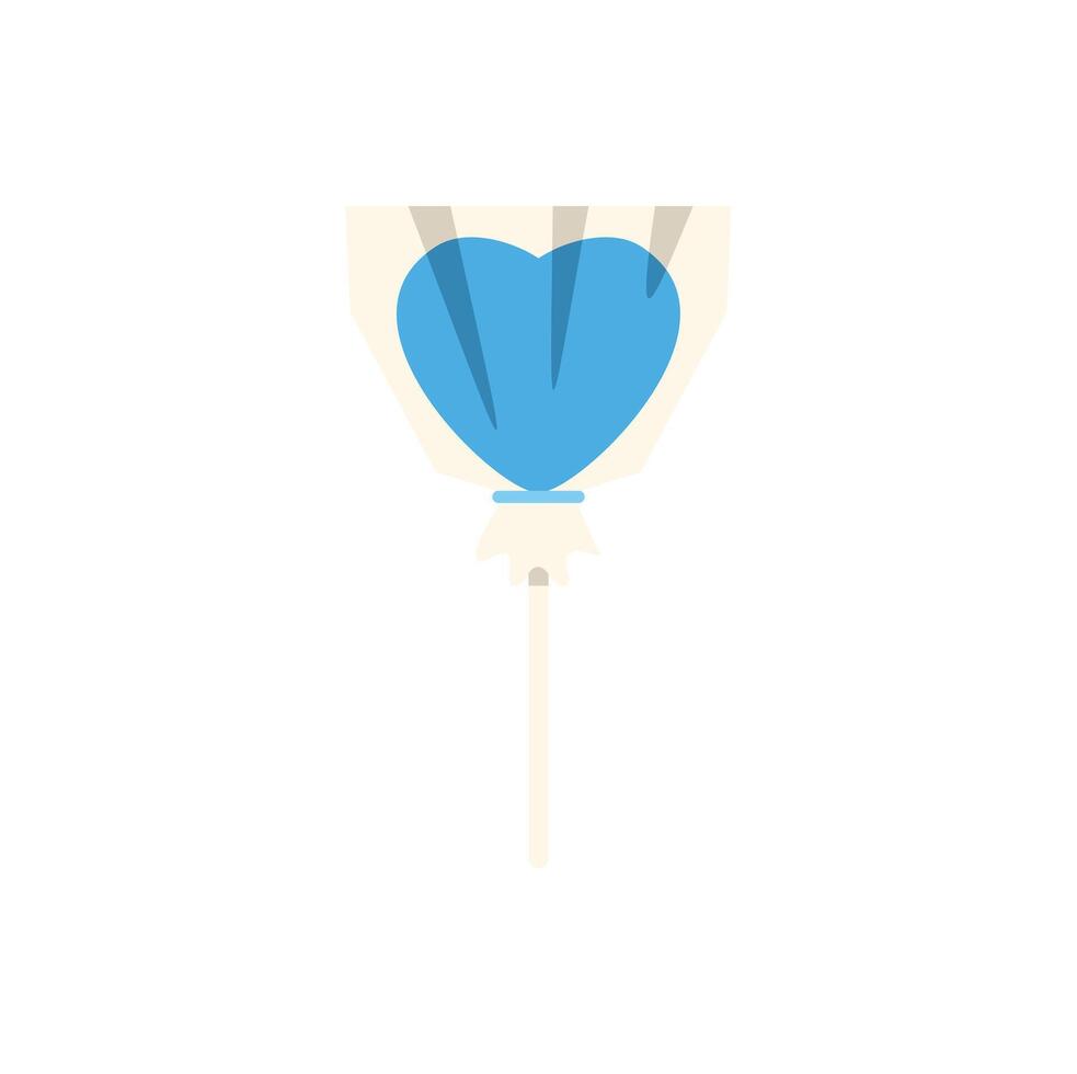 Blue heart shaped lollipop wrapped in cellophane on white background vector
