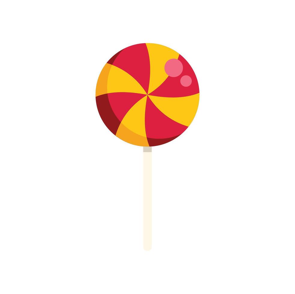Round swirl lollipop with red and yellow stripes on white stick vector
