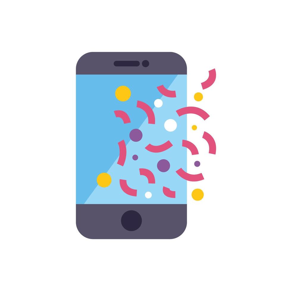 Smartphone displaying colorful confetti, celebrating success online vector