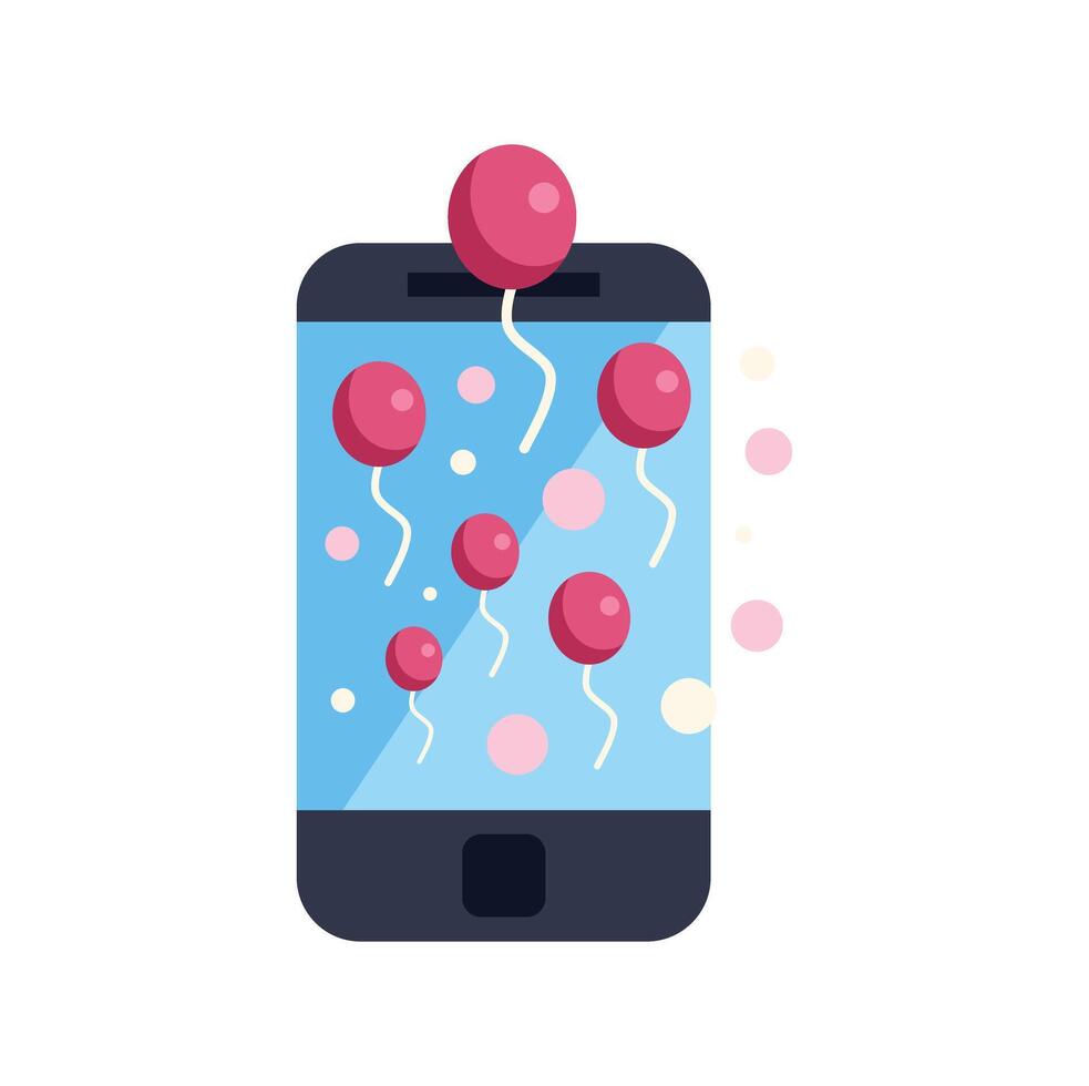 Balloons floating from smartphone screen, celebrating special occasion vector