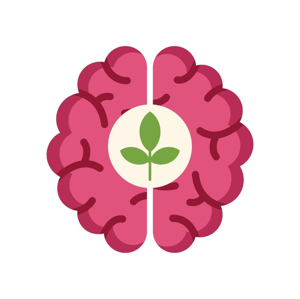 Growing green plant inside human brain symbolizing new ideas vector