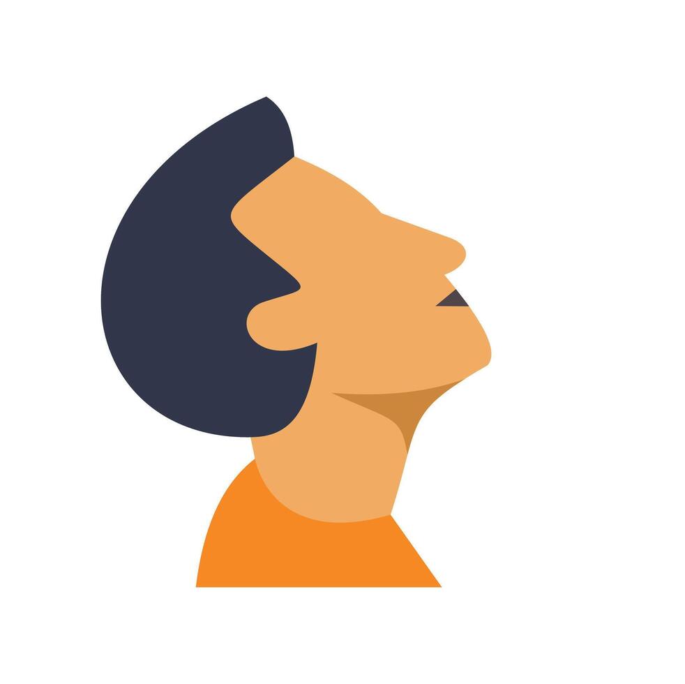 Young man looking up with hope and curiosity, profile view illustration vector