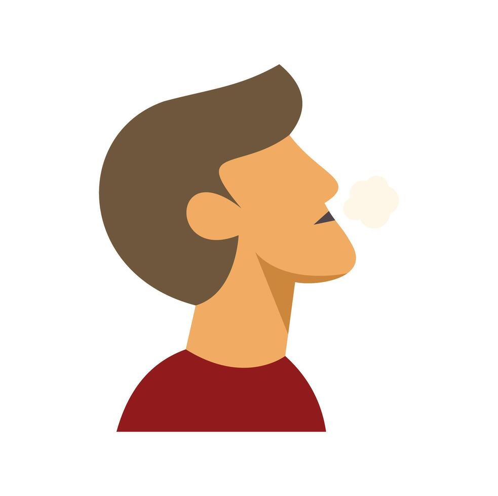 Man exhaling smoke, vapor or steam in profile view vector