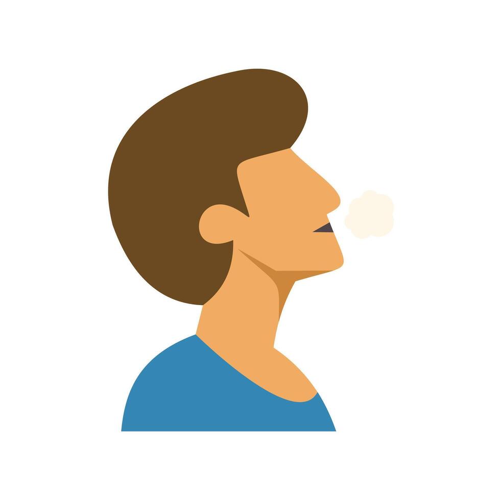 Profile of a man exhaling smoke, vapor, or steam vector