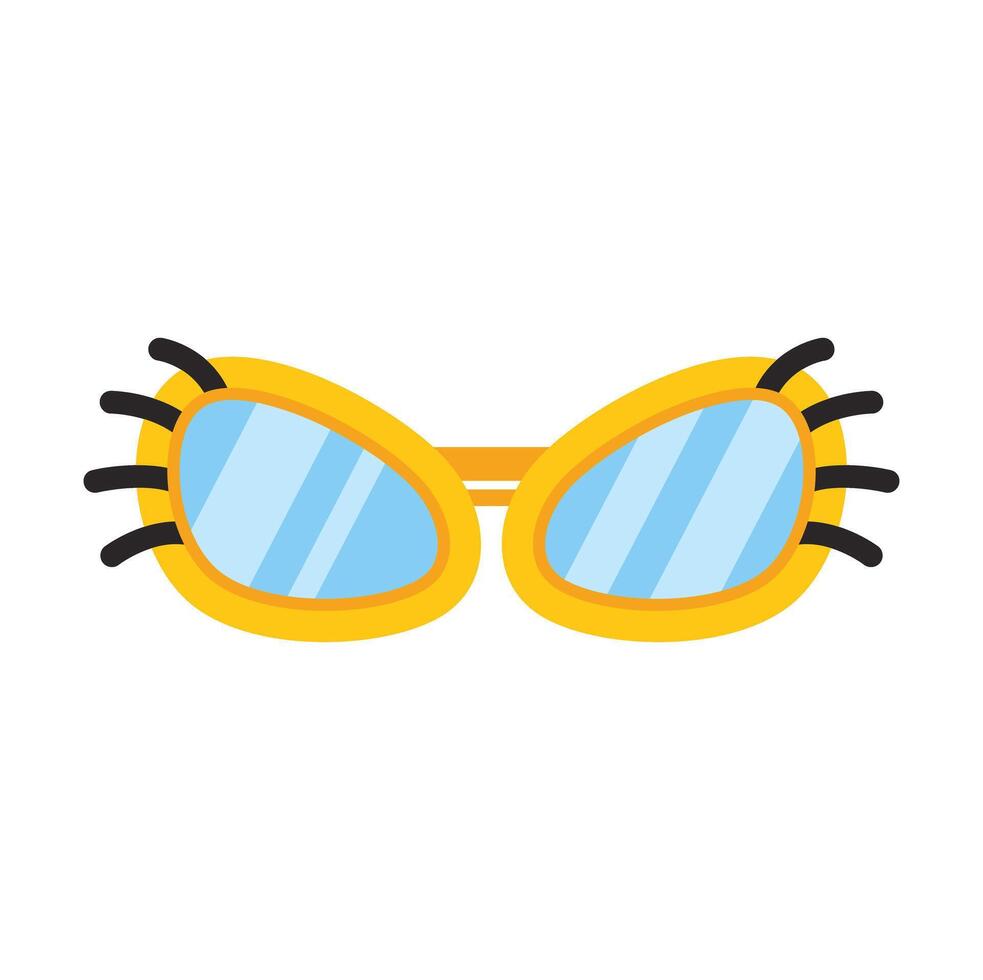 Funny yellow sunglasses with eyelashes reflecting light blue sky vector