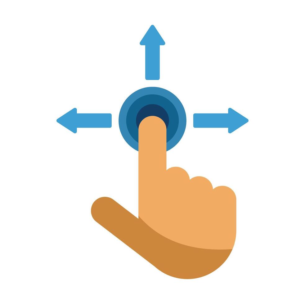 Hand pressing button with four arrows representing navigation and decision making vector