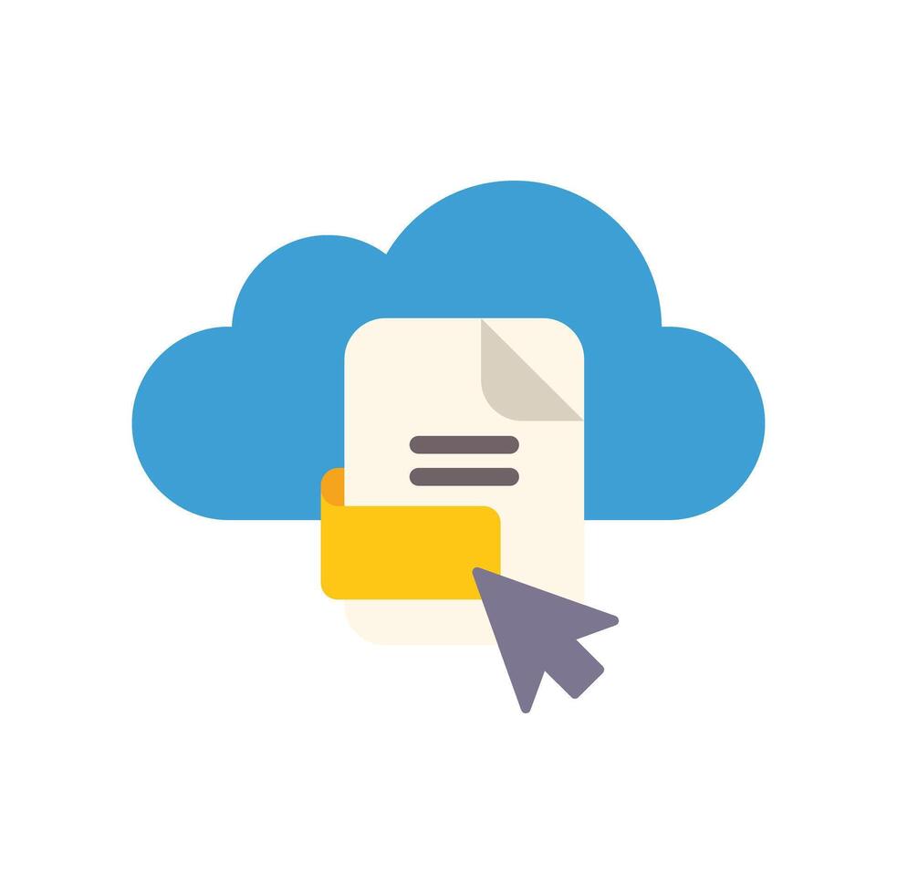 Cloud computing data storage accessing document file folder cursor clicking vector